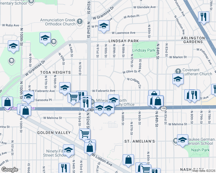 map of restaurants, bars, coffee shops, grocery stores, and more near in Milwaukee
