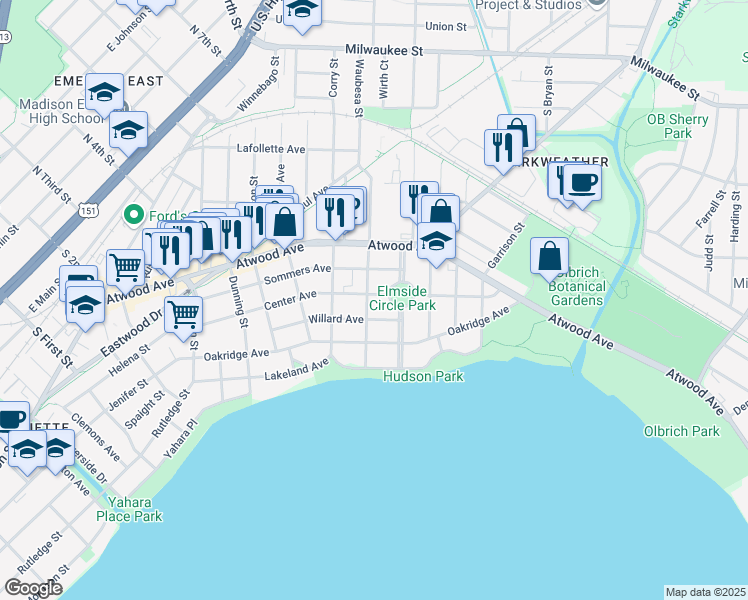 map of restaurants, bars, coffee shops, grocery stores, and more near 508 Elmside Boulevard in Madison