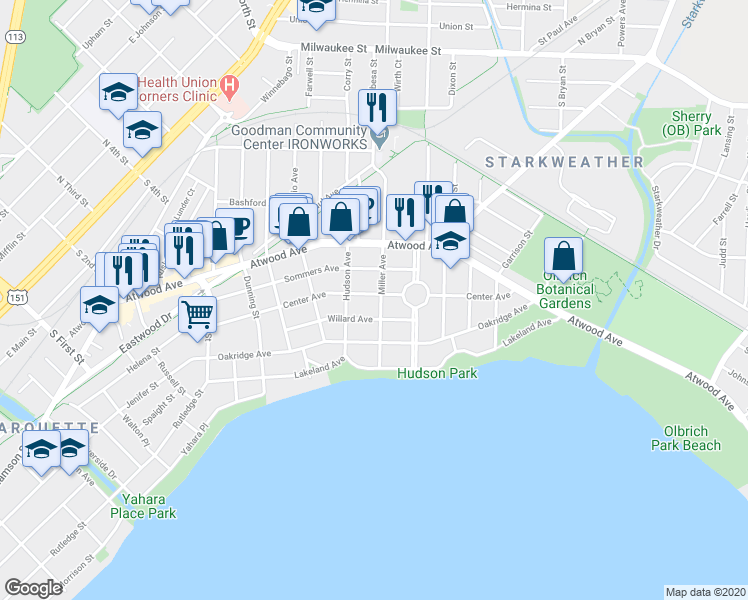 map of restaurants, bars, coffee shops, grocery stores, and more near 2713 Center Avenue in Madison