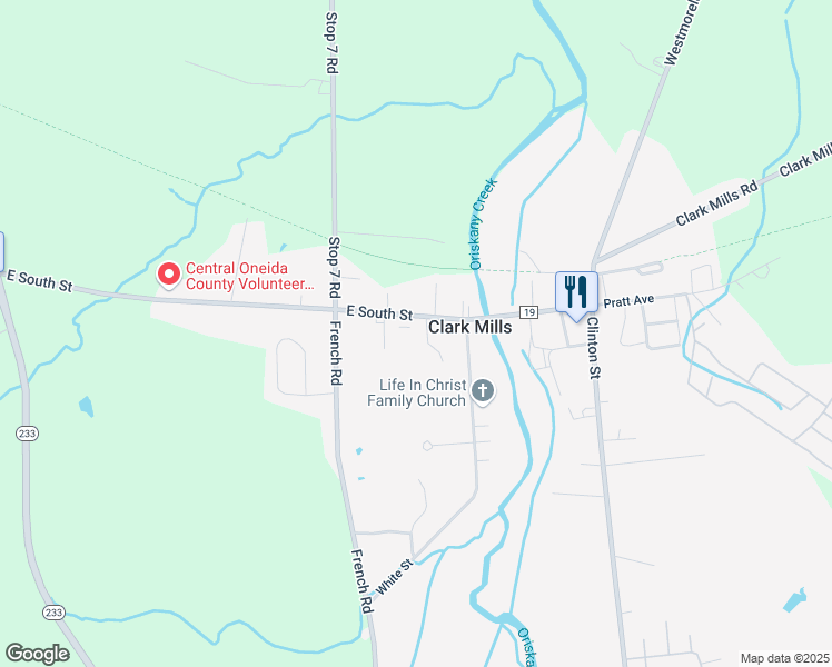 map of restaurants, bars, coffee shops, grocery stores, and more near 7636 East Main Street in Clinton