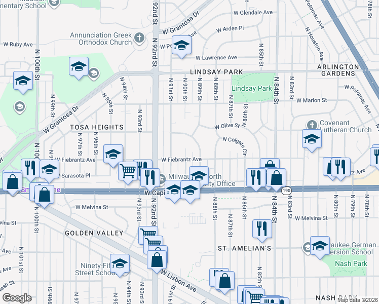 map of restaurants, bars, coffee shops, grocery stores, and more near in Milwaukee