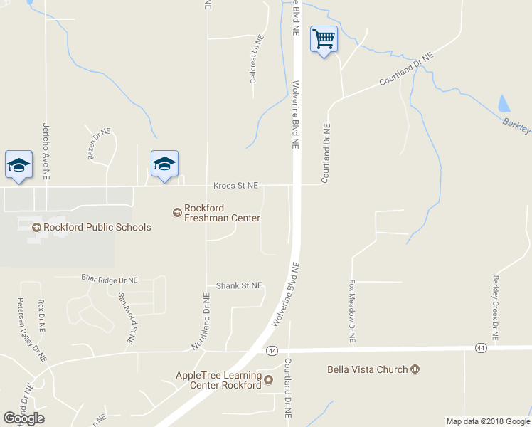 map of restaurants, bars, coffee shops, grocery stores, and more near 7168 Black Forest Drive Northeast in Rockford