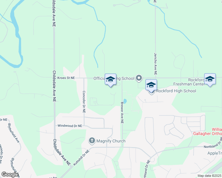 map of restaurants, bars, coffee shops, grocery stores, and more near 3900 Kroes Street Northeast in Rockford