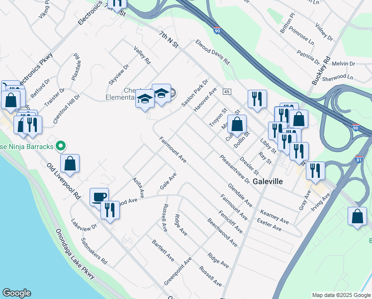 map of restaurants, bars, coffee shops, grocery stores, and more near 332 Fairmount Avenue in Liverpool