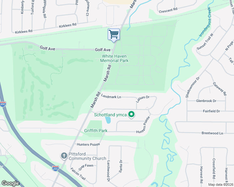 map of restaurants, bars, coffee shops, grocery stores, and more near 16 Landmark Lane in Pittsford