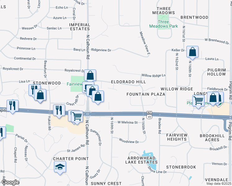 map of restaurants, bars, coffee shops, grocery stores, and more near 4100 Eldorado Court in Brookfield
