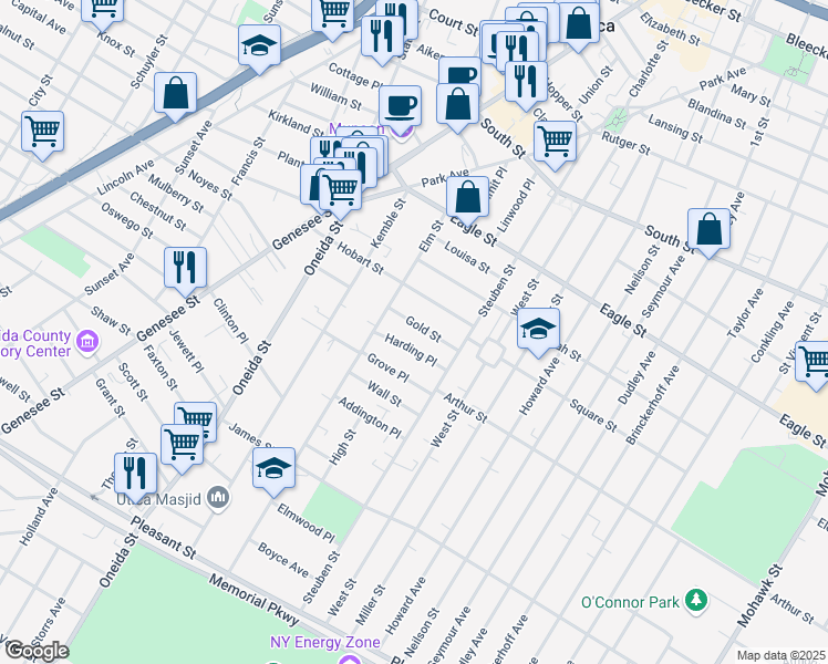 map of restaurants, bars, coffee shops, grocery stores, and more near 113 Harding Place in Utica