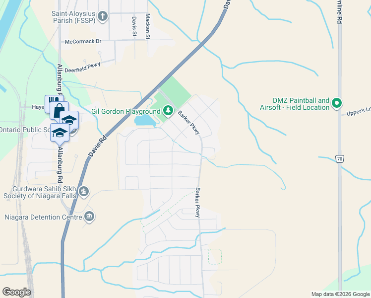map of restaurants, bars, coffee shops, grocery stores, and more near 30 Autumn Avenue in Thorold