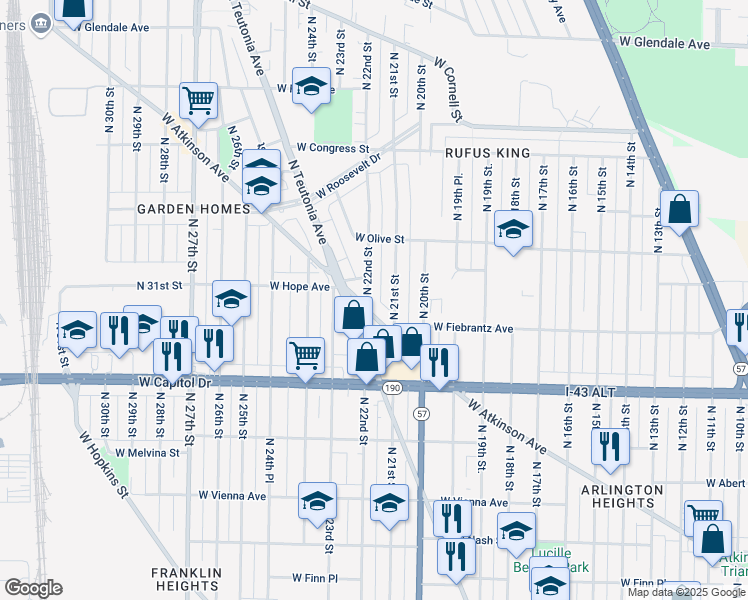 map of restaurants, bars, coffee shops, grocery stores, and more near in Milwaukee