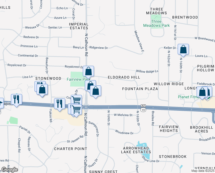 map of restaurants, bars, coffee shops, grocery stores, and more near 4100 Eldorado Court in Brookfield