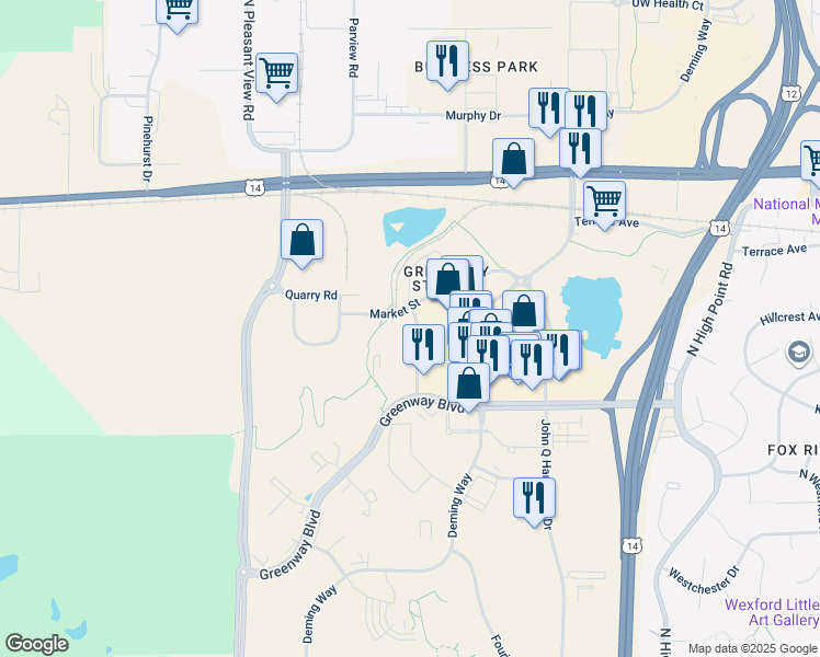 map of restaurants, bars, coffee shops, grocery stores, and more near 1690 Aspen Commons in Middleton