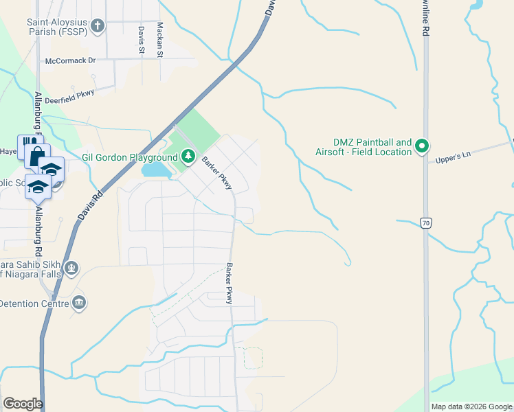map of restaurants, bars, coffee shops, grocery stores, and more near 23 Elvira Way in Thorold