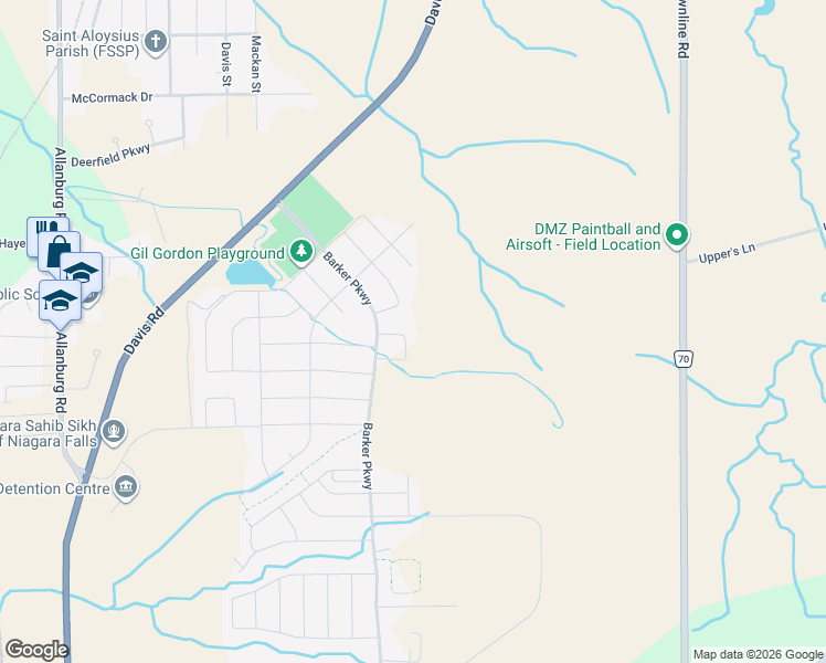 map of restaurants, bars, coffee shops, grocery stores, and more near 25 Elvira Way in Thorold