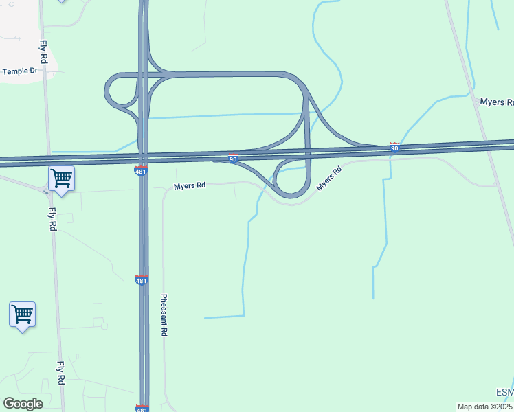 map of restaurants, bars, coffee shops, grocery stores, and more near 6860 Myers Road in East Syracuse