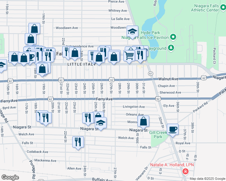 map of restaurants, bars, coffee shops, grocery stores, and more near 515 27th Street in Niagara Falls