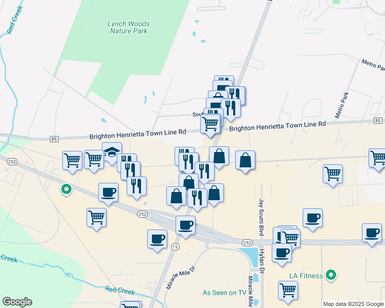 map of restaurants, bars, coffee shops, grocery stores, and more near 2995 West Henrietta Road in Rochester