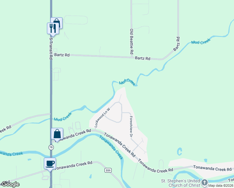 map of restaurants, bars, coffee shops, grocery stores, and more near 6974 Lockwood Lane East in Lockport