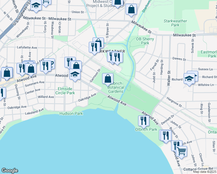 map of restaurants, bars, coffee shops, grocery stores, and more near 3330 Atwood Avenue in Madison