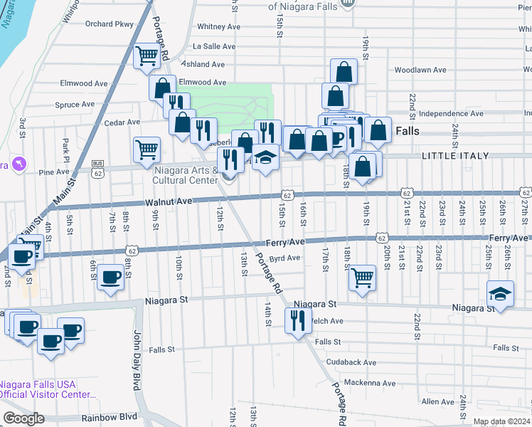 map of restaurants, bars, coffee shops, grocery stores, and more near 521 Tronolone Place in Niagara Falls