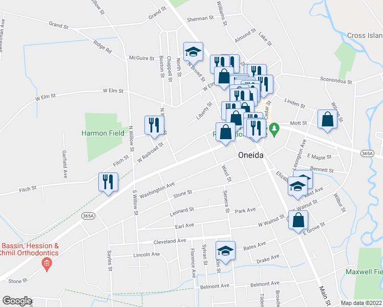 map of restaurants, bars, coffee shops, grocery stores, and more near 326 Lenox Avenue in Oneida