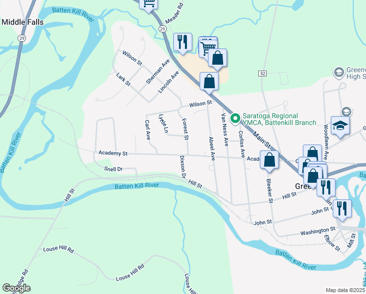 map of restaurants, bars, coffee shops, grocery stores, and more near 70 Academy Street in Greenwich
