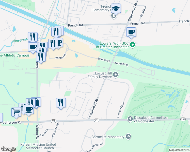 map of restaurants, bars, coffee shops, grocery stores, and more near 898 Surrey Hill Way in Rochester
