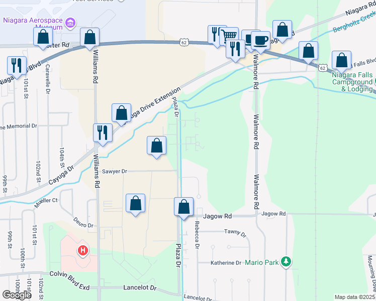 map of restaurants, bars, coffee shops, grocery stores, and more near 2169 Violet Circle in Niagara Falls