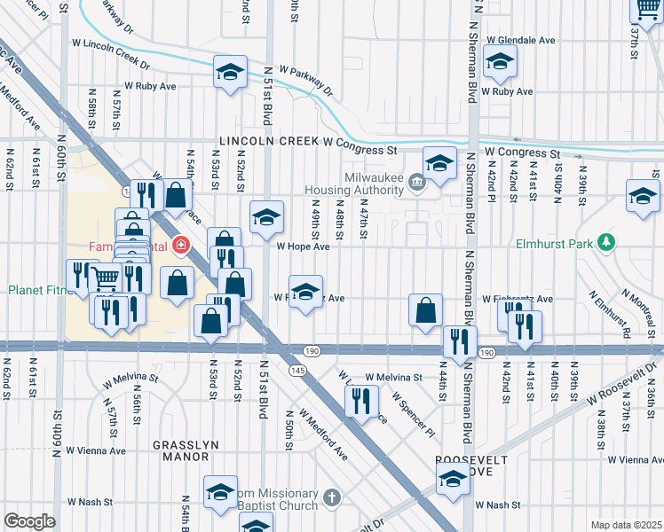 map of restaurants, bars, coffee shops, grocery stores, and more near 4178 North 48th Street in Milwaukee