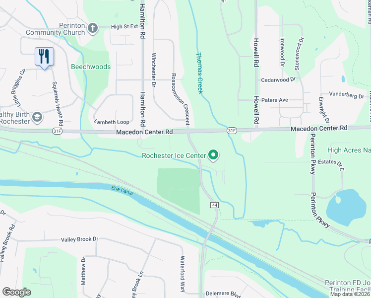 map of restaurants, bars, coffee shops, grocery stores, and more near 43 Lyndon Road in Fairport