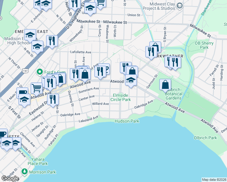 map of restaurants, bars, coffee shops, grocery stores, and more near 2816 Sommers Avenue in Madison