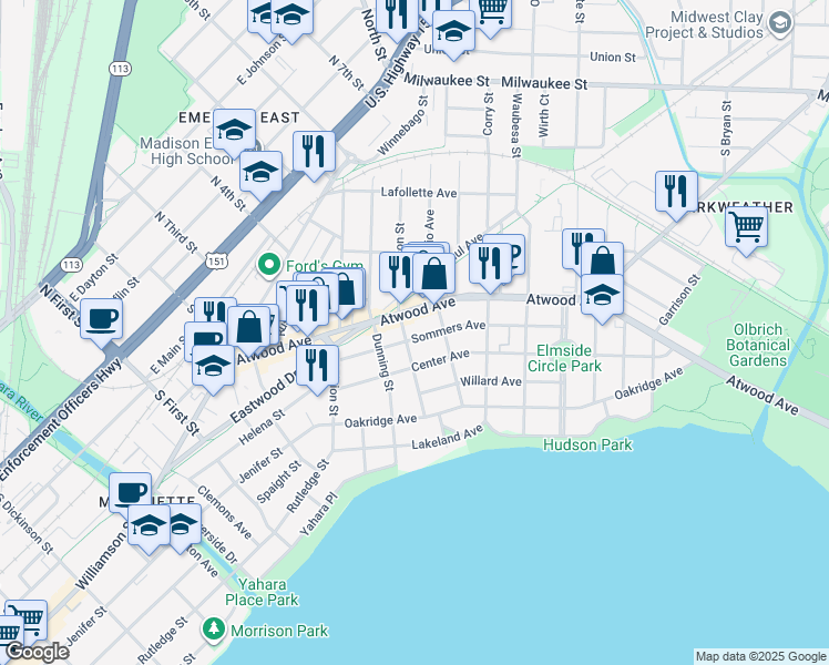 map of restaurants, bars, coffee shops, grocery stores, and more near 2306 Sommers Avenue in Madison
