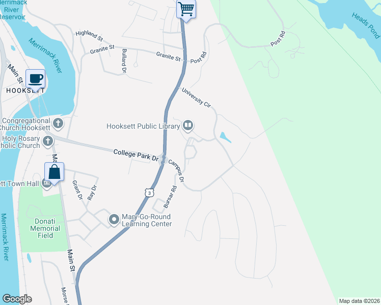 map of restaurants, bars, coffee shops, grocery stores, and more near 15 Mount Saint Mary's Way in Hooksett