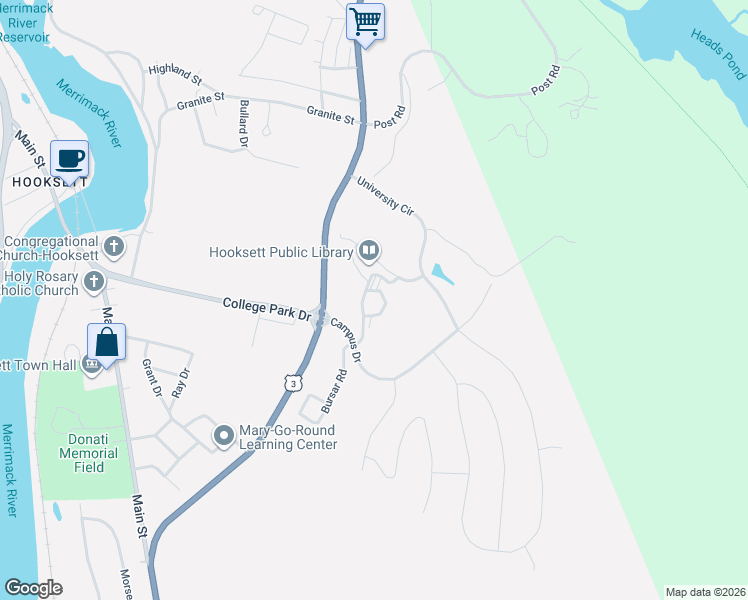 map of restaurants, bars, coffee shops, grocery stores, and more near 15 Mount Saint Mary's Way in Hooksett