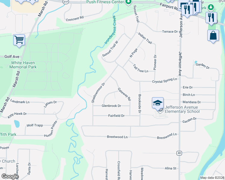 map of restaurants, bars, coffee shops, grocery stores, and more near 10 Meeting House Road in Fairport