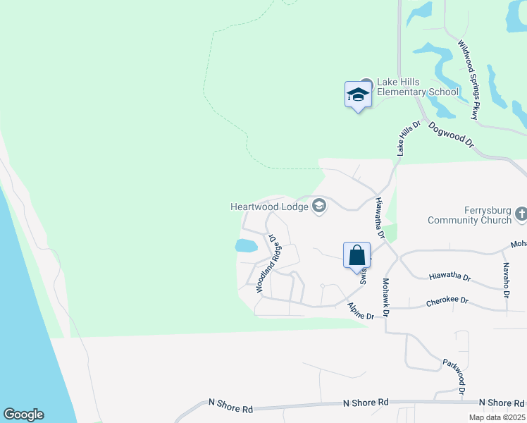 map of restaurants, bars, coffee shops, grocery stores, and more near 18386 North Ridge Court in Spring Lake