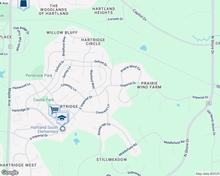 map of restaurants, bars, coffee shops, grocery stores, and more near 930 East Imperial Drive in Hartland