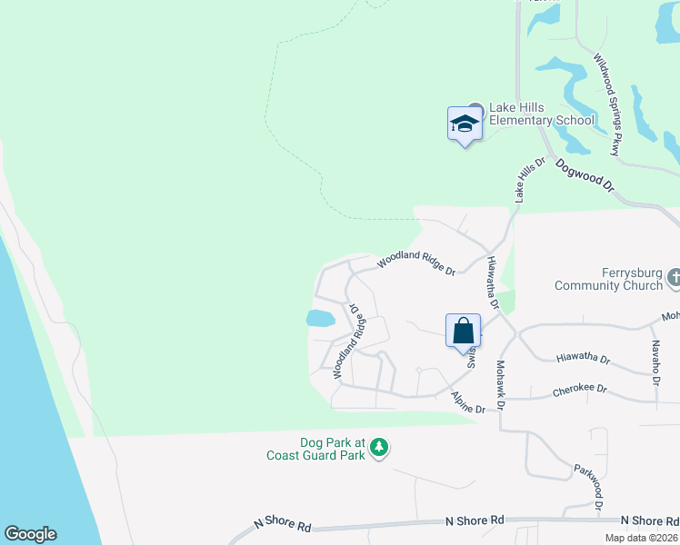 map of restaurants, bars, coffee shops, grocery stores, and more near 18386 North Ridge Court in Spring Lake