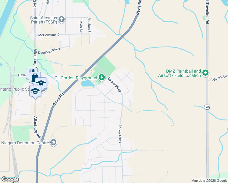 map of restaurants, bars, coffee shops, grocery stores, and more near 4 Vinegold Court in Thorold