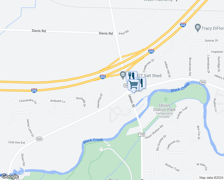 map of restaurants, bars, coffee shops, grocery stores, and more near 30 Stenwick Drive in Monroe County