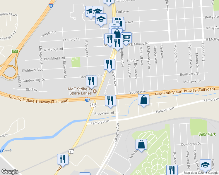 map of restaurants, bars, coffee shops, grocery stores, and more near 113 Harrington Street in Syracuse