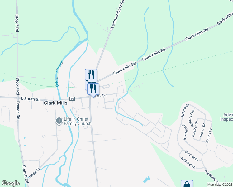 map of restaurants, bars, coffee shops, grocery stores, and more near 53 Pratt Avenue in Clark Mills
