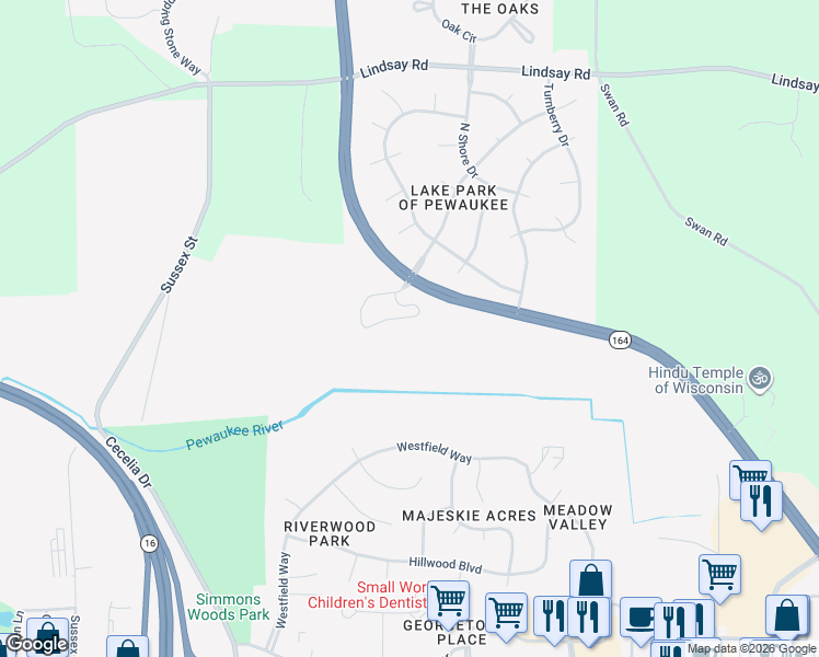 map of restaurants, bars, coffee shops, grocery stores, and more near 636 Fairfield Place in Pewaukee