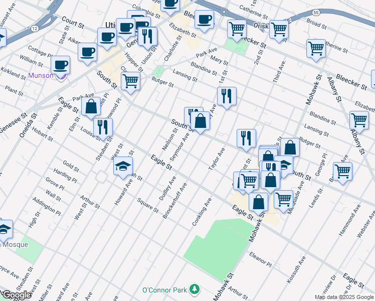 map of restaurants, bars, coffee shops, grocery stores, and more near in Utica