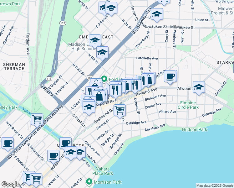 map of restaurants, bars, coffee shops, grocery stores, and more near 2017 Corscot Court in Madison