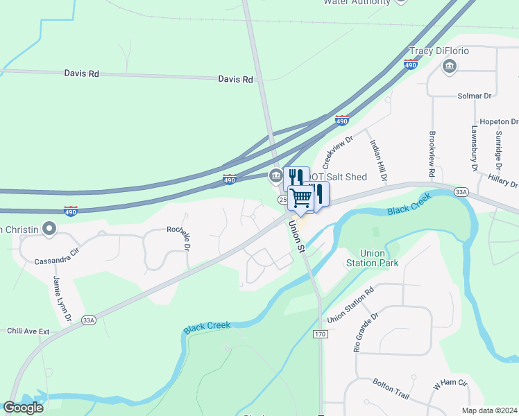 map of restaurants, bars, coffee shops, grocery stores, and more near 30 Stenwick Drive in Monroe County
