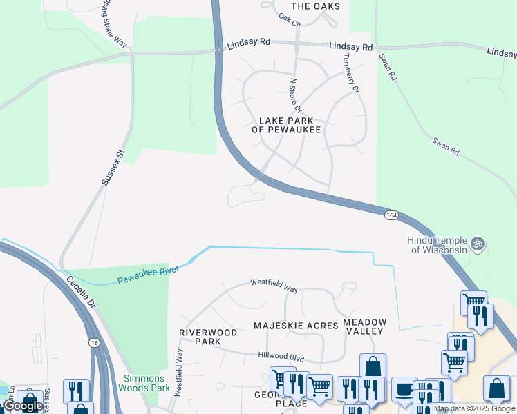 map of restaurants, bars, coffee shops, grocery stores, and more near 636 Pewaukee Road in Pewaukee