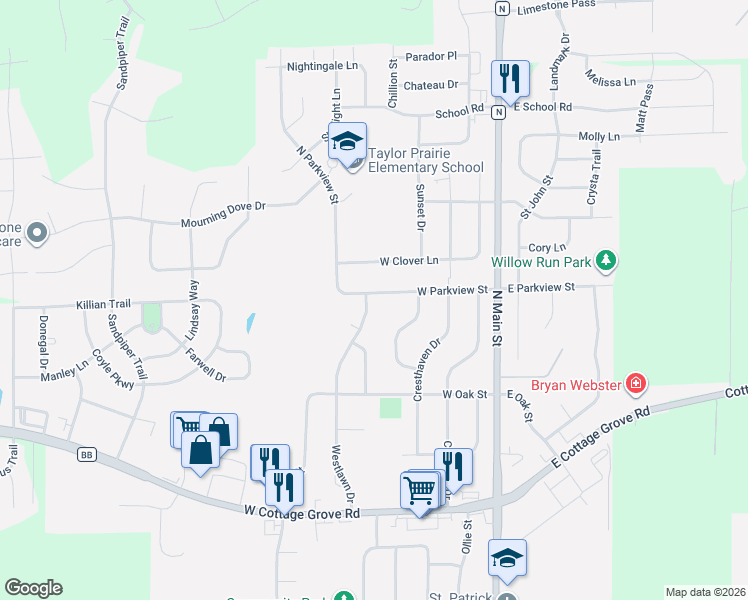 map of restaurants, bars, coffee shops, grocery stores, and more near 752 Westlawn Drive in Cottage Grove