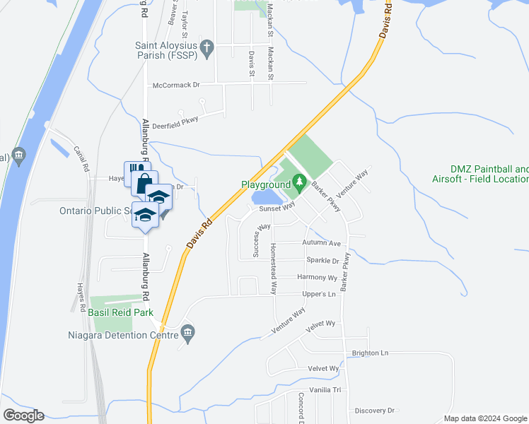 map of restaurants, bars, coffee shops, grocery stores, and more near 35 Sunset Way in Thorold