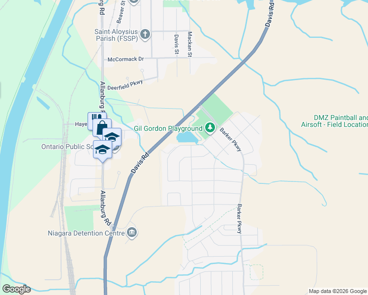 map of restaurants, bars, coffee shops, grocery stores, and more near 49 Sunset Way in Thorold