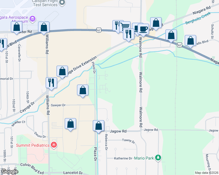 map of restaurants, bars, coffee shops, grocery stores, and more near 2185 Violet Circle in Niagara Falls